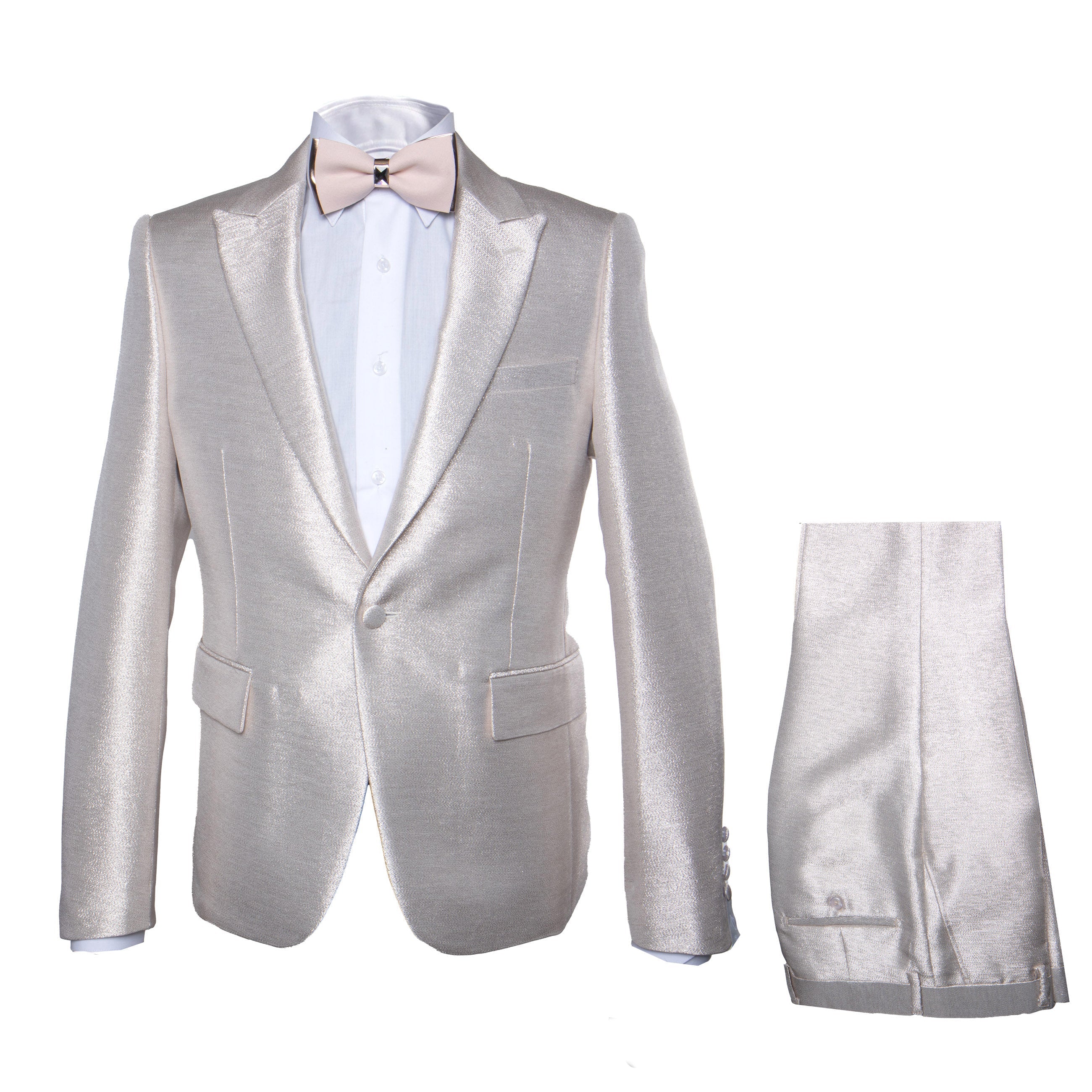 Rossi Man LEO RM1642 – Off-White Shimmer Slim Fit 3-Piece Suit for Men - XS