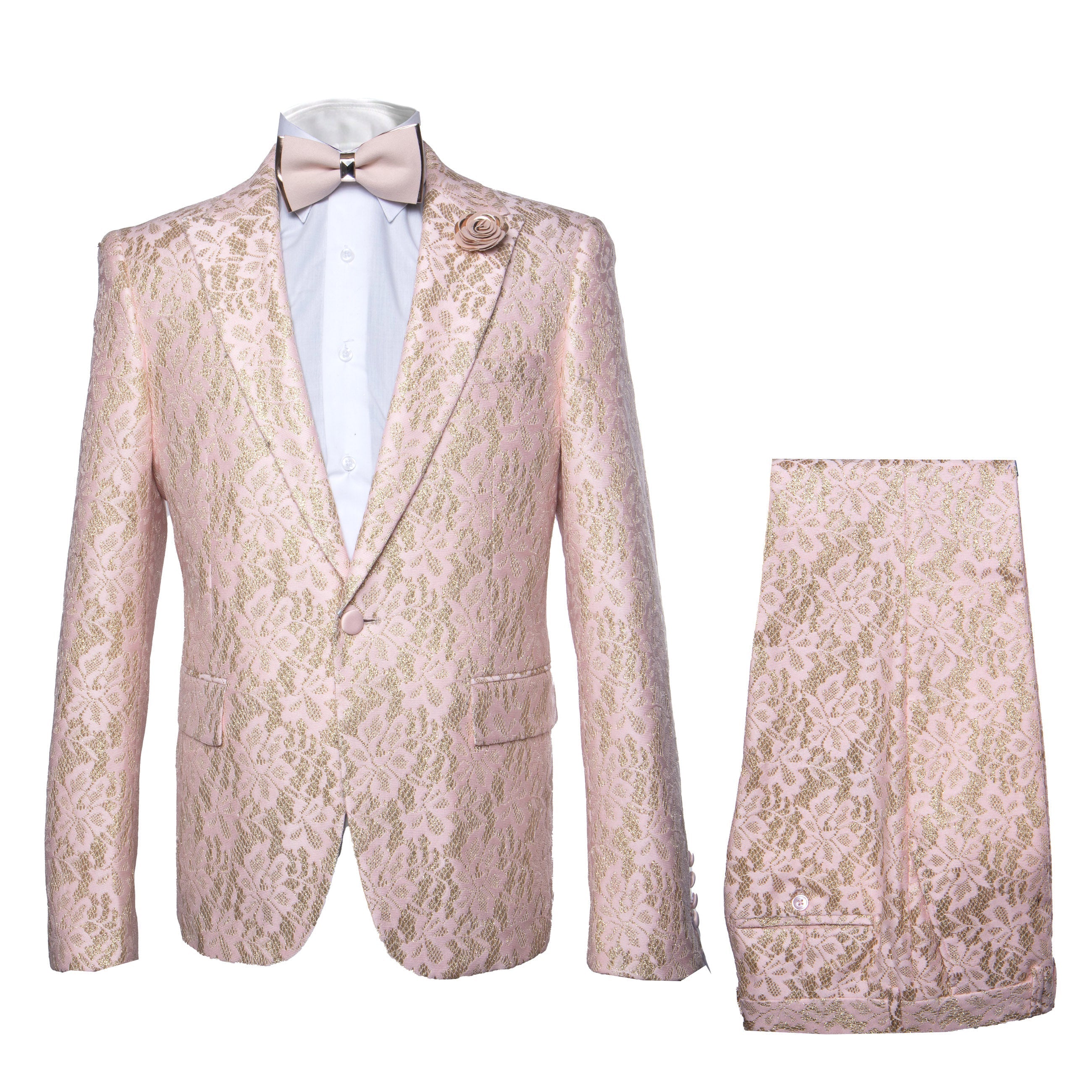 Rossi Man Leo RM1903 – Pink & Gold Designer Tuxedo for Men | Stylish Formal Wear - XS