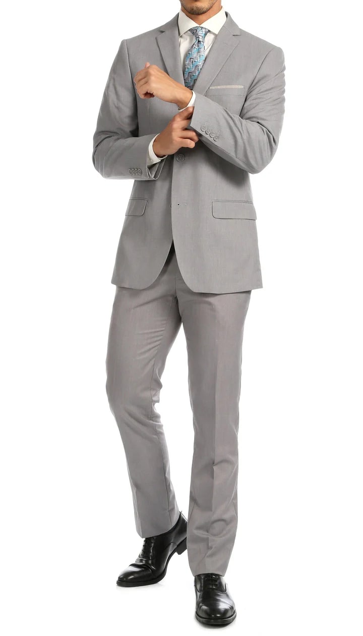 Windsor Light Grey Slim Fit 2pc Suit - 38 Short Jacket+32 Waist Adjustable 28to34)(Height: 5 4 to5 7 )(Neck 15-16.5)S-M)