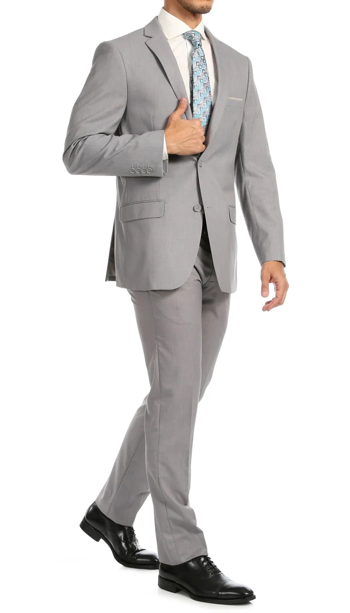 Windsor Light Grey Slim Fit 2pc Suit - 38 Short Jacket+32 Waist Adjustable 28to34)(Height: 5 4 to5 7 )(Neck 15-16.5)S-M)