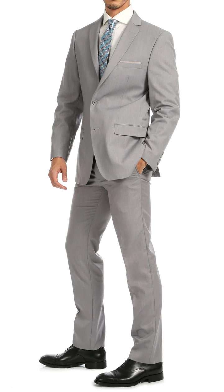 Windsor Light Grey Slim Fit 2pc Suit - 38 Short Jacket+32 Waist Adjustable 28to34)(Height: 5 4 to5 7 )(Neck 15-16.5)S-M)
