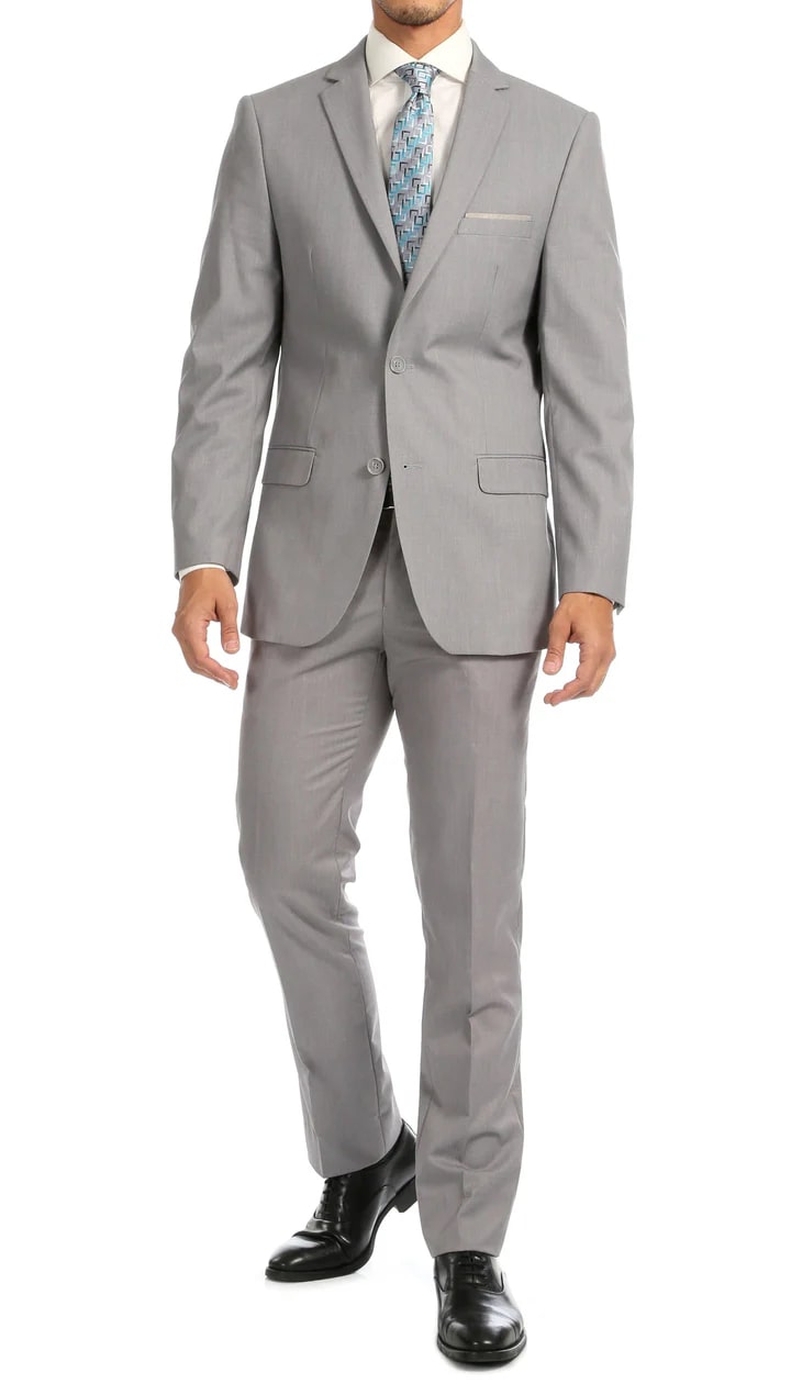 Windsor Light Grey Slim Fit 2pc Suit - 38 Short Jacket+32 Waist Adjustable 28to34)(Height: 5 4 to5 7 )(Neck 15-16.5)S-M)