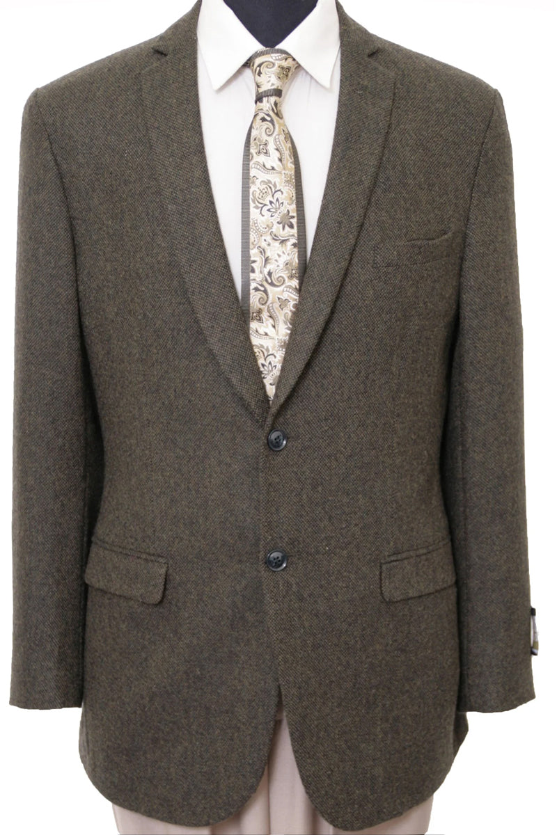 "Men's Wool Tweed Two-Button Professors Blazer - Drab Olive Brown"
