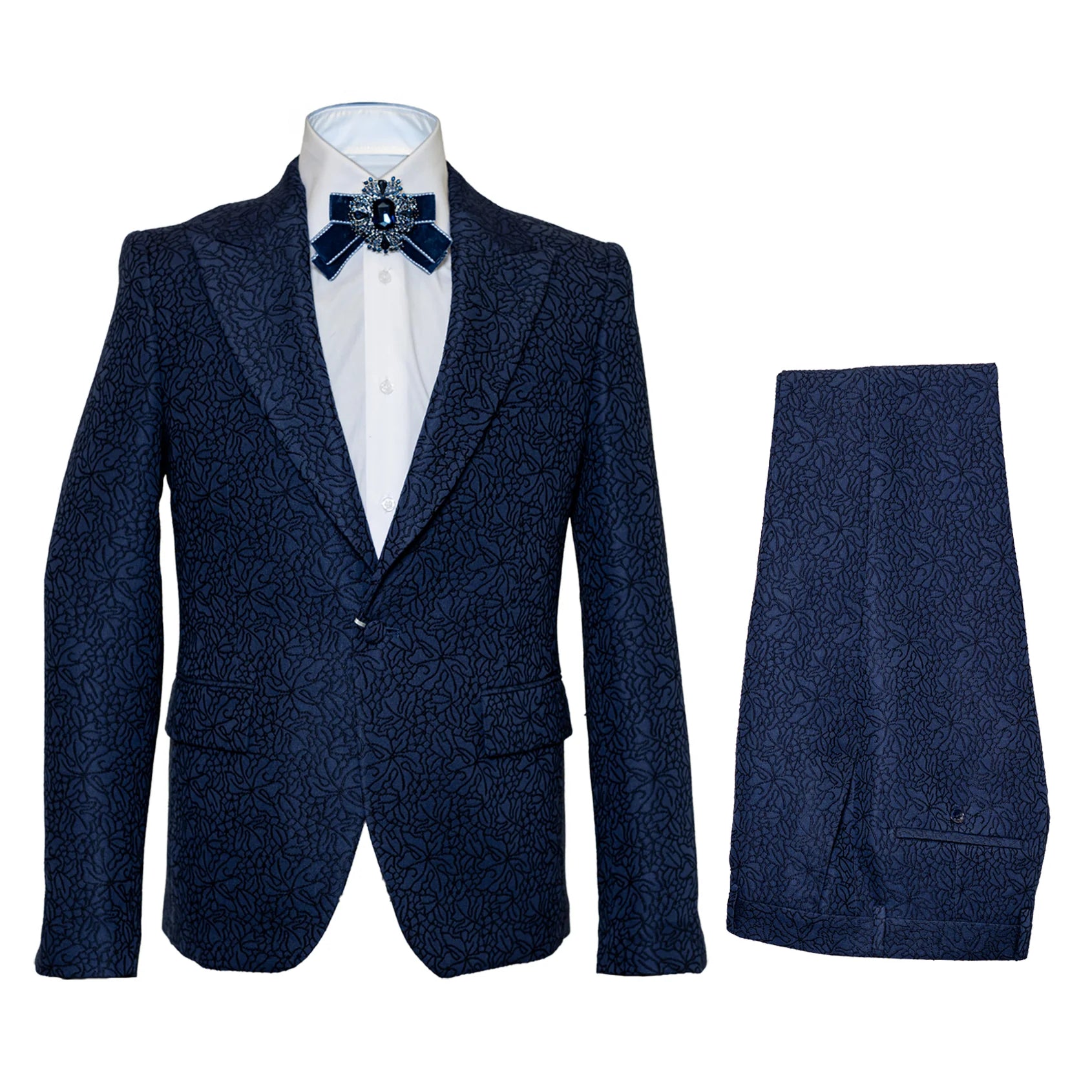 Seersucker Suit Peak Lapel Suit in Color "Navy Blue" - Summer Fabric Tone on Tone Shadow Stripe By Rossiman - 34 Short or Extra Small