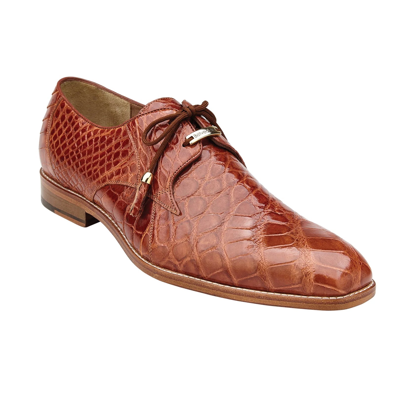 Men's Belvedere Lago Plain Toe American Alligator Dress Shoe in Cognac - 9.5-M