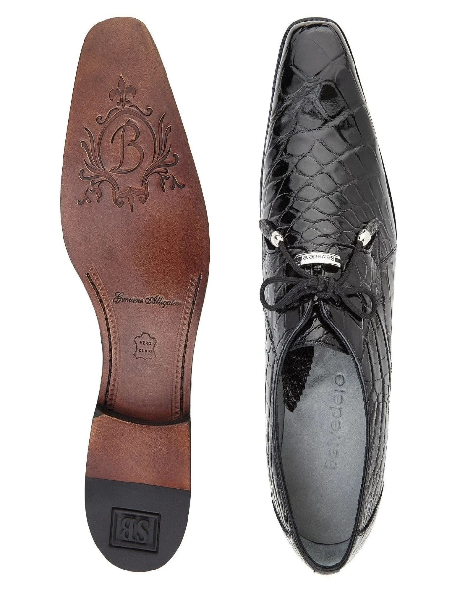 Men's Belvedere Lago Plain Toe American Alligator Dress Black Shoe - US 9.0 Standard/D/ Medium / Eu:42
