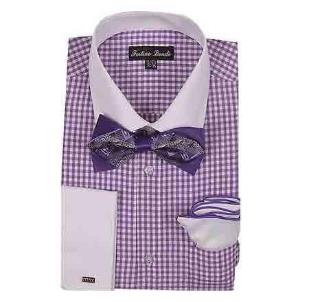 Lavender Gingham Checker Pattern Men's Dress Shirt - 15.5" Neck 34-35 Sleeve