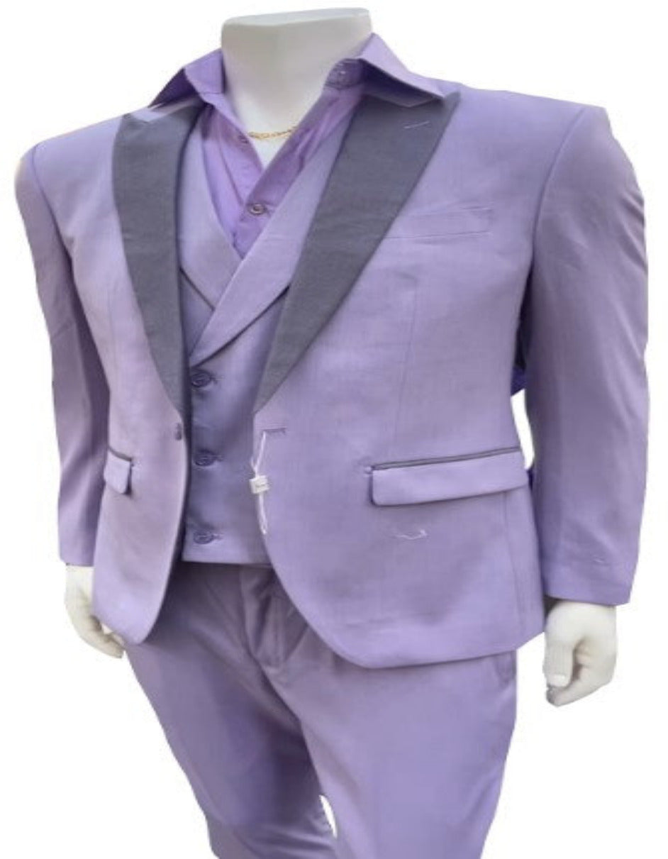 Mens Lavender Prom Tuxedo Suit - Vested Lilac Color Suit - 36 Short
