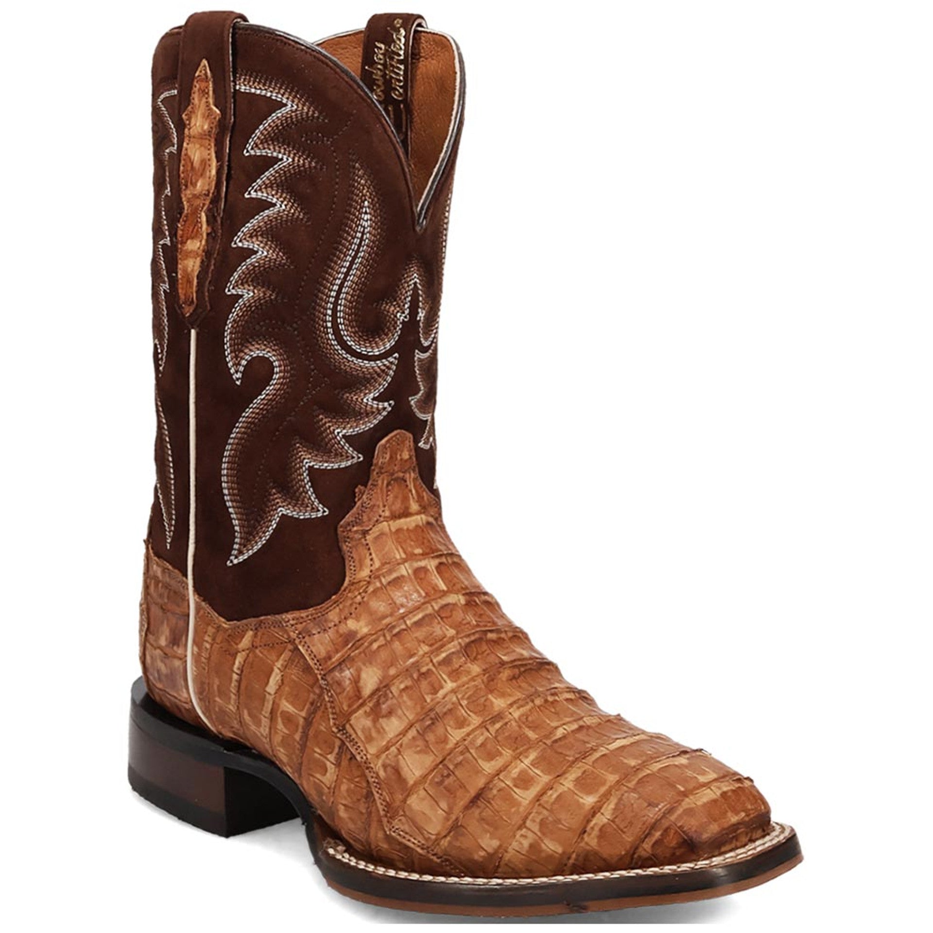 Dan Post Men’s Leon Brass/Brown Caiman Leather Western Boots - 7D