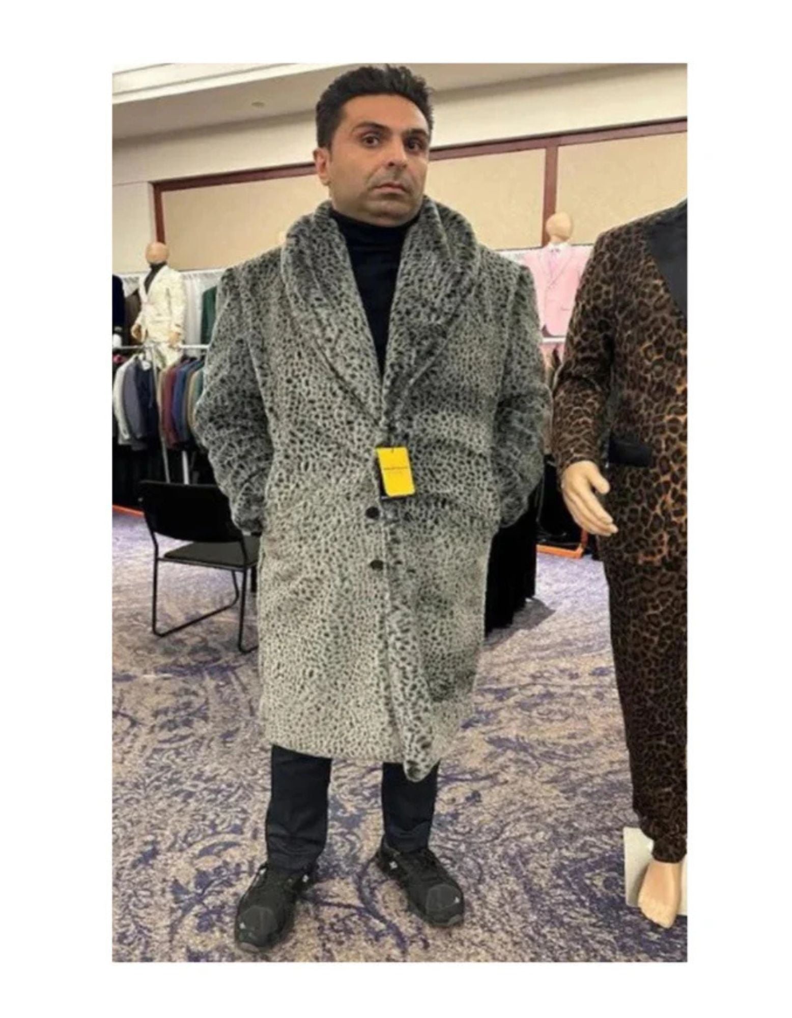 S Pimp Coat Gangster 1920s Look Leopard Faux Fur Coat With