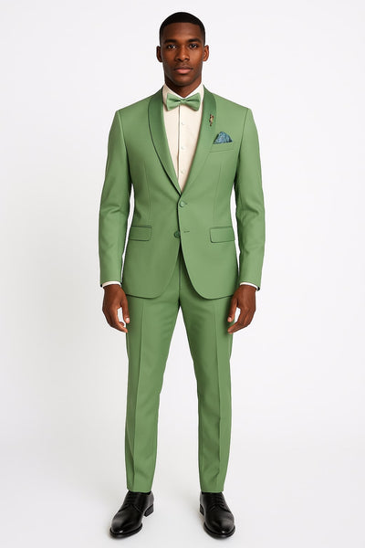 Light Green Tuxedo Suit for Men - Satin Lapel Wedding and Prom Suit in Color Sage Green Tuxedo