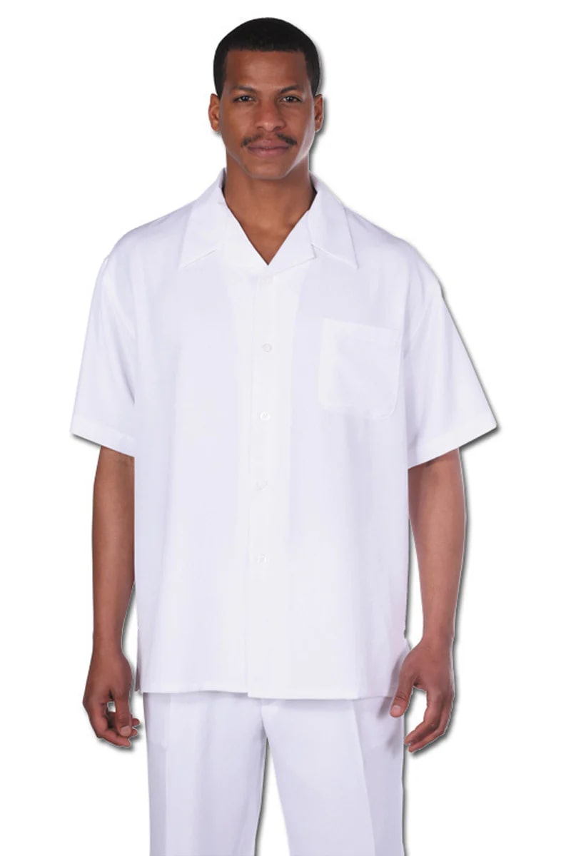 Mens Short Sleeve Casual Summer Walking Suit in Solid White - S