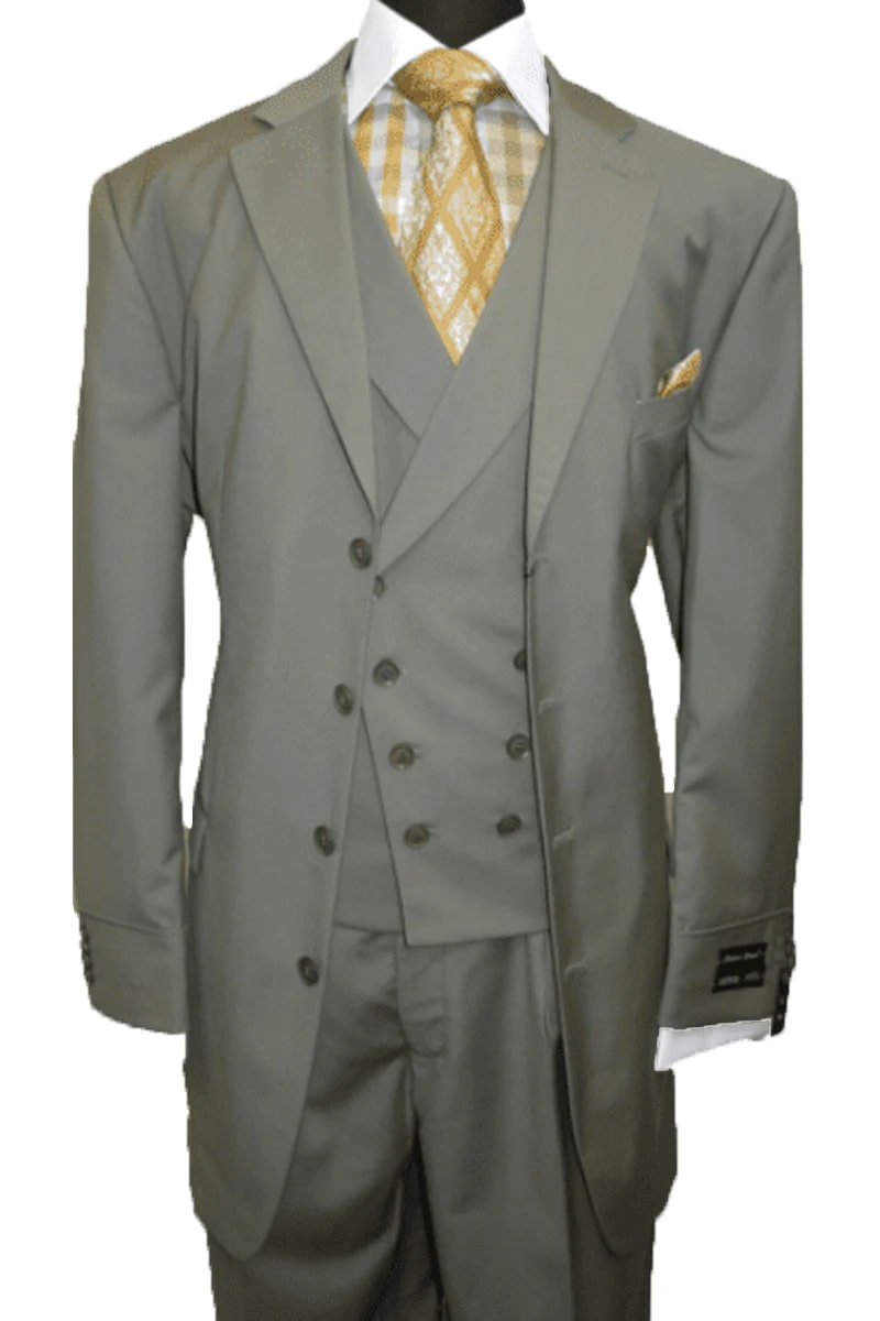 38 Mens 4 Button Double Breasted Vest Suit in Oilve