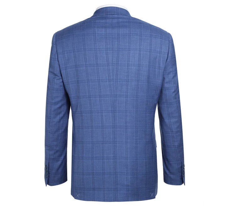 Cheap priced Suit - Mens Two Button Slim Fit Two Piece Light Blue Suit  Windowpane Plaid - 38 Short Jacket+32 Waist Adjustable 28to34)(Height: 5 4 to5 7 )(Neck  15-16.5)S-M)