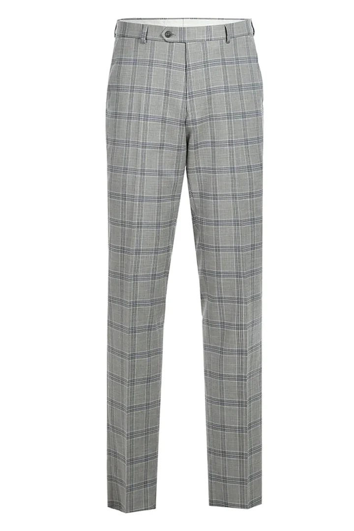 Cheap priced Suit - Mens Two Button Slim Fit Two Piece Suit In Light Grey & Blue Windowpane Plaid - 38 Short Jacket+32 Waist Adjustable 28to34)(Height: 5 4 to5 7 )(Neck 15-16.5)S-M)