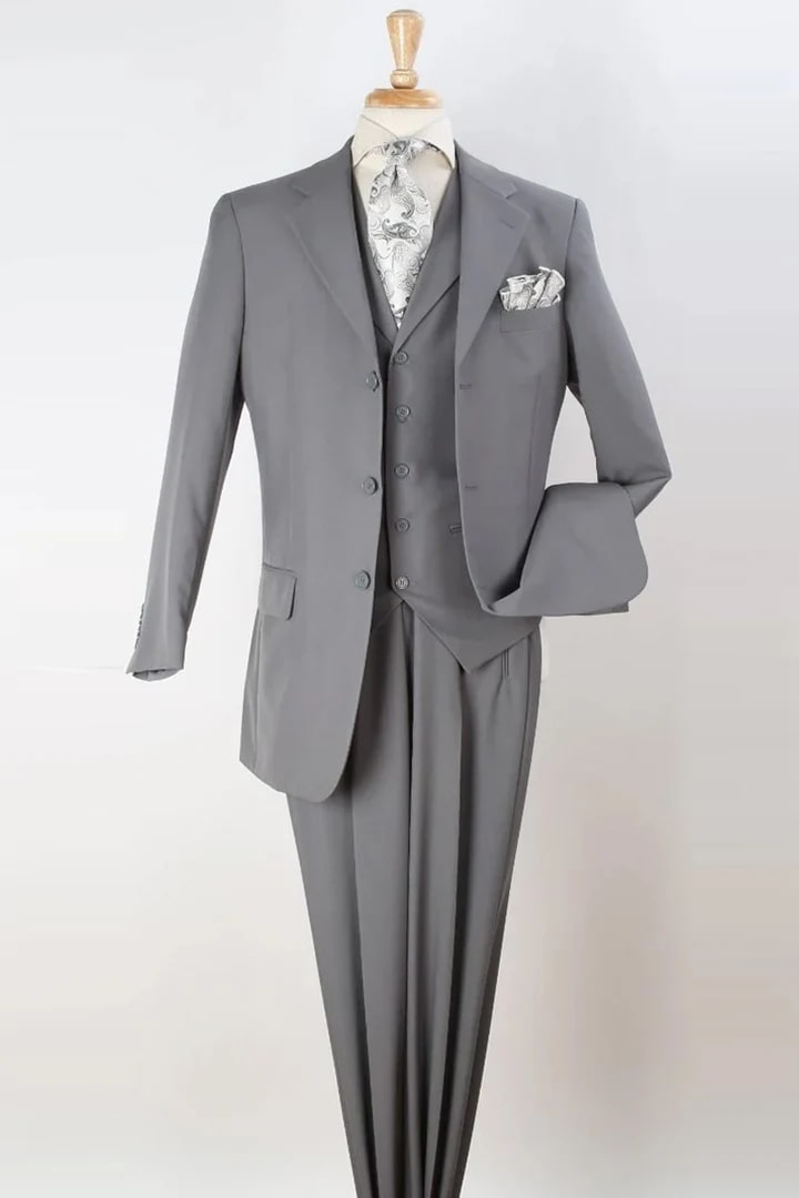Cheap Suit - Mens Three Button Classic Fit Vested Light Grey Suit - 38 Short Jacket+32 Waist Adjustable 28to34)(Height: 5 4 to5 7 )(Neck 15-16.5)S-M)