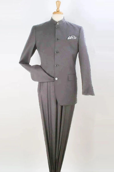Cheap Priced Suit - Mens Five Button Mandarin Banded Collar Fashion Light Grey Suit