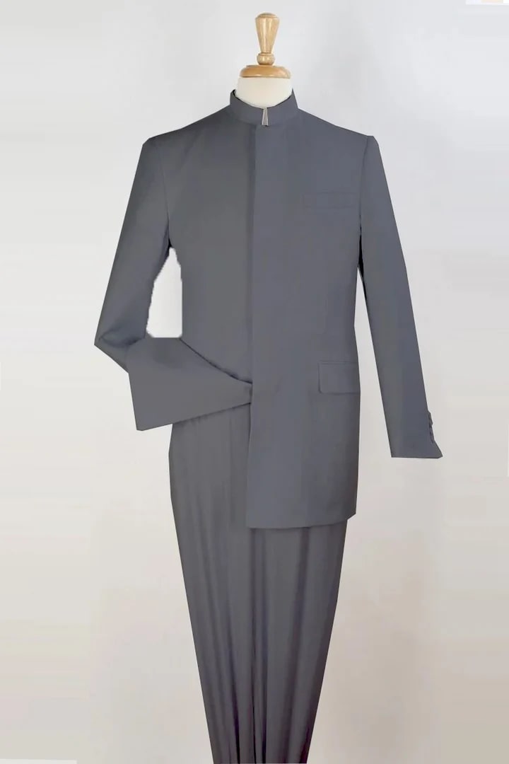 Cheap Priced Suit  - Mens Mandarin Banded Collar French Front Suit - 38 Short Jacket+32 Waist Adjustable 28to34)(Height: 5 4 to5 7 )(Neck  15-16.5)S-M)