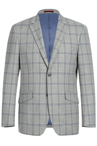 Cheap priced Suit - Mens Two Button Slim Fit Two Piece Suit In Light Grey & Blue Windowpane Plaid