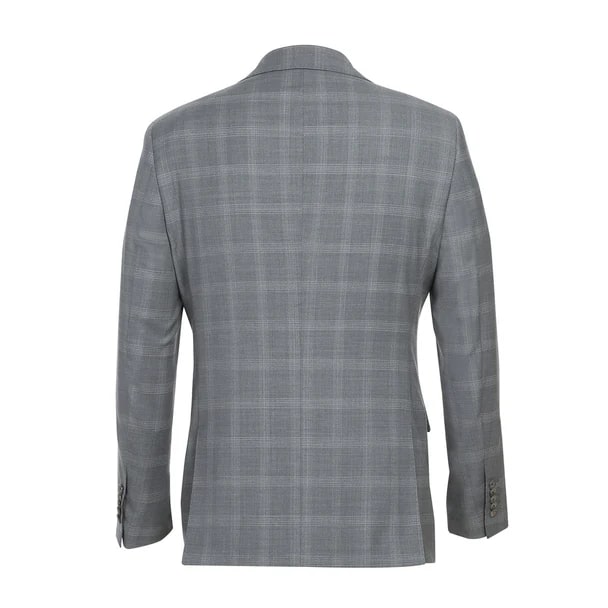 Designer Brand - Wool Stretch Single Breasted Slim Fit Light Grey Windowpane Suit - Coat Size 38