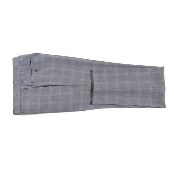 Designer Brand - Wool Stretch Single Breasted Slim Fit Light Grey Windowpane Suit - Coat Size 38