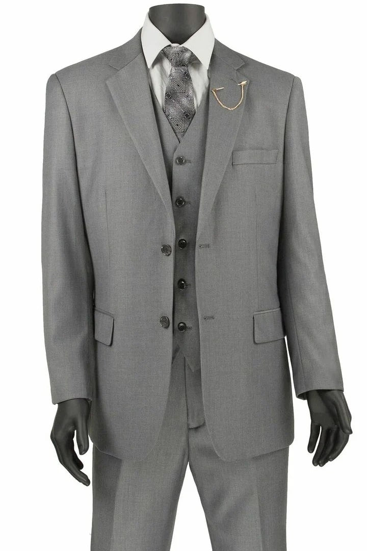 Cheap Priced Suit - Mens Classic Fit 2 Button Vested Light Grey Suit - 38 Short Jacket+32 Waist Adjustable 28to34)(Height: 5 4 to5 7 )(Neck 15-16.5)S-M)