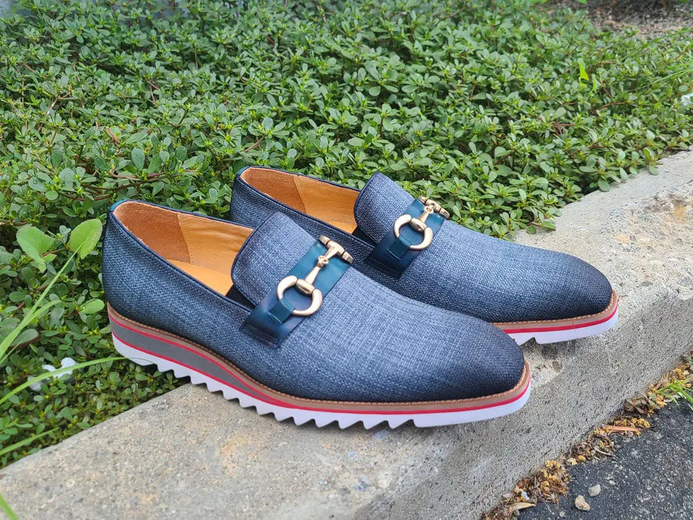 Linen Loafer With Gold Tone Buckle - 8