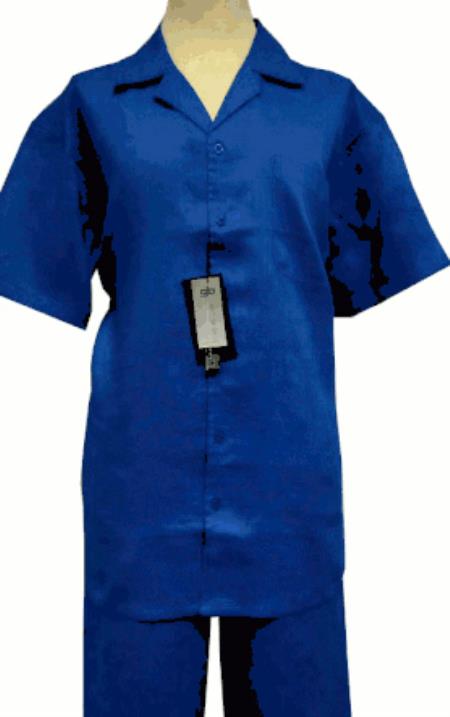 Mens Linen Walking Suit - "Royal Blue" Summer Outfit - Mens Linen Suit - 38 Short Jacket+32 Waist Adjustable 28to34)(Height: 5 4 to5 7 )(Neck 15-16.5)S-M)