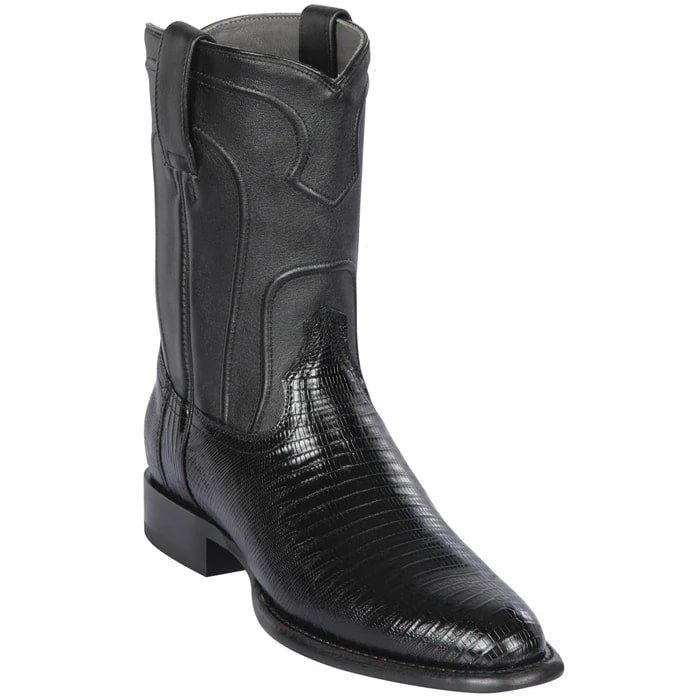 Los Altos Boots - Mens Dress Cowboy Boot - Low Priced Lizard Roper Boots- in Black - 6