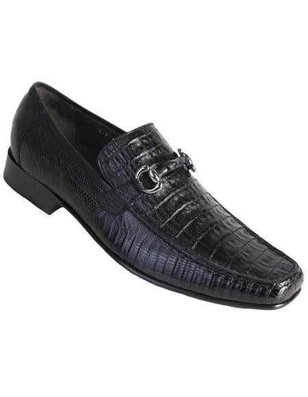 Mens Black Genuine Caiman Belly And Lizard Slip On By Los Altos - US 8.0 Standard/D/ Medium / Eu:41-42
