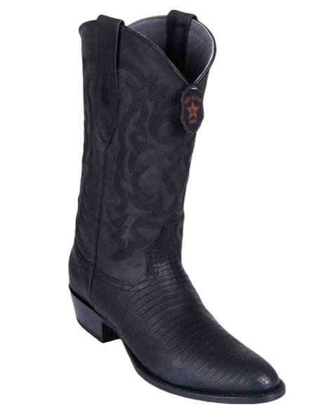 Los Altos Boots Lizard Teju R-Toe Greasy Finish Black Cowboy Boot - 6.0 Standard / D / Medium
