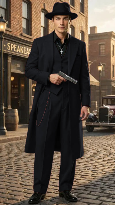 Mens 1920s Burgundy Zoot Suit Long Mafia Gangster Three-Piece Vintage Outfit Zuit Pachuco Style