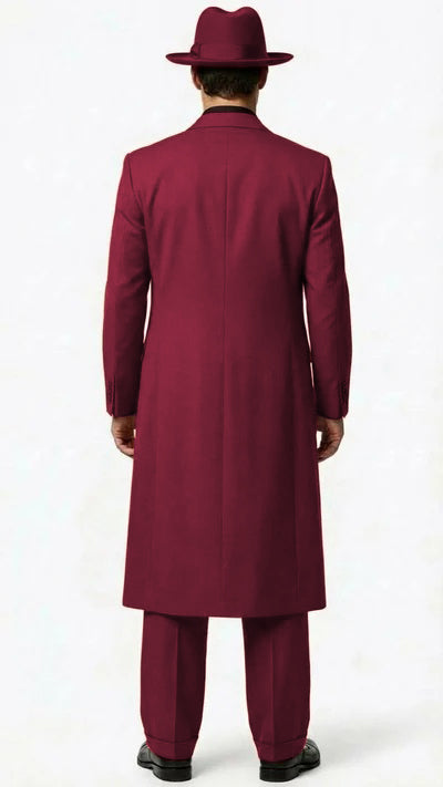 Mens 1920s Burgundy Zoot Suit Long Mafia Gangster Three-Piece Vintage Outfit Zuit Pachuco Style