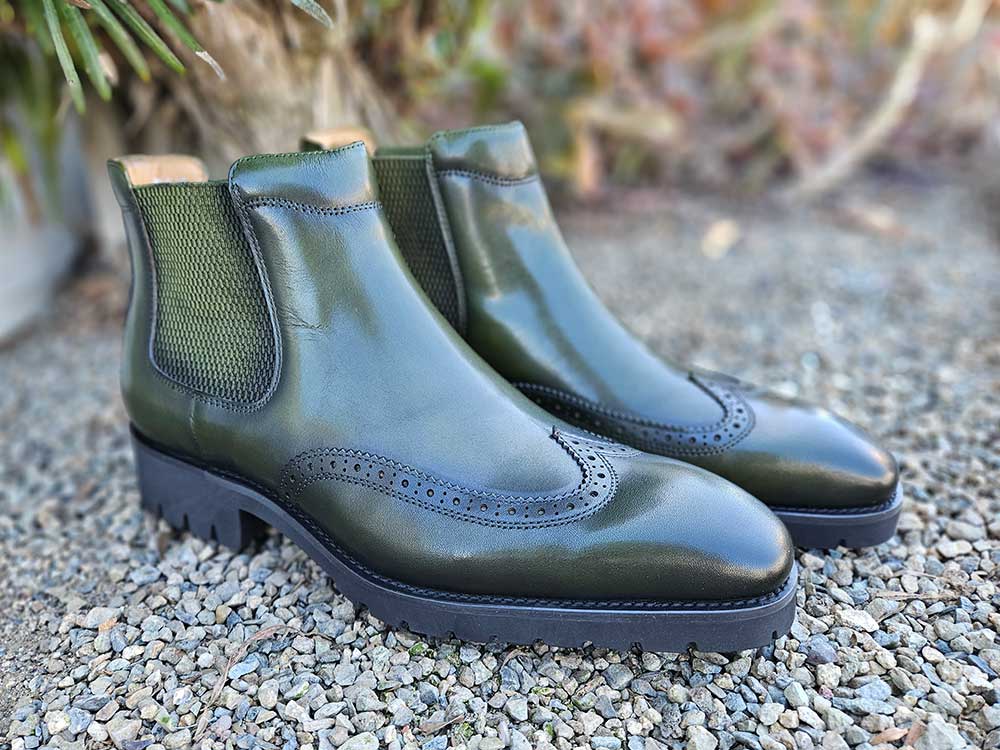 Lug Sole Chelsea Boot with Wingtip Toe - 8