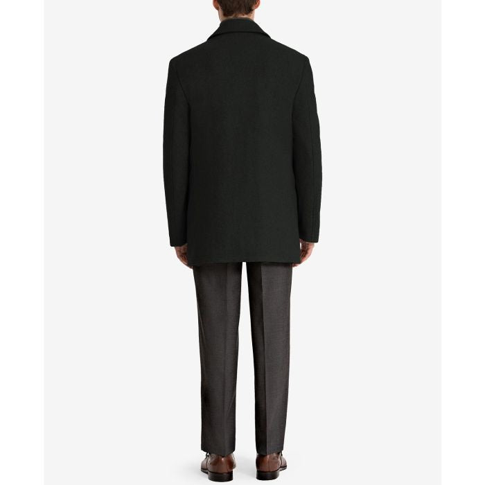 Luke Wool-Blend Classic-Fit Peacoat, black overcoat six button double - Coat Size 38