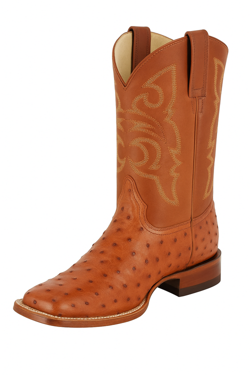 Men's Los Altos Ostrich Skin Wide Square Toe Boots - B-New Designer Collection