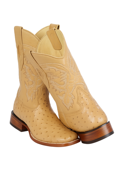 Men's Los Altos Ostrich Skin Wide Square Toe Boots - B-New Designer Collection