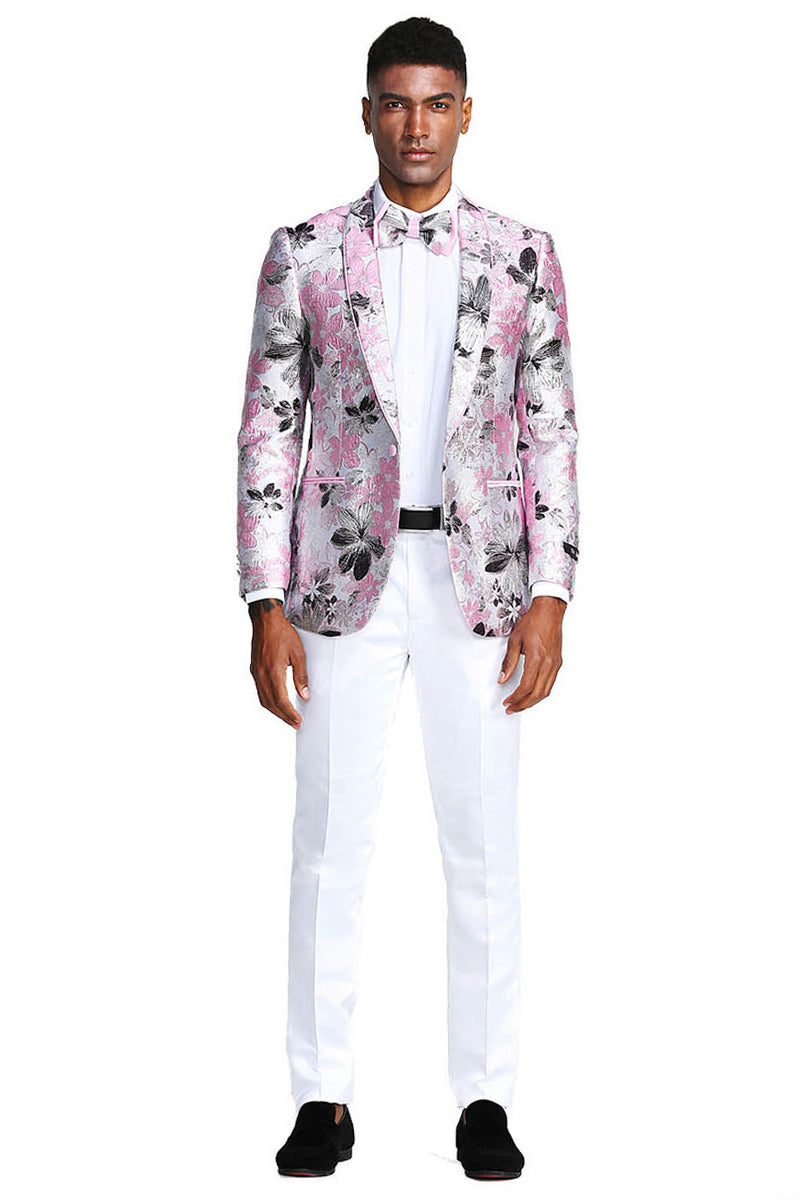 "Paisley Prom Tuxedo Jacket for Men - Slim Fit in Pink & Black"