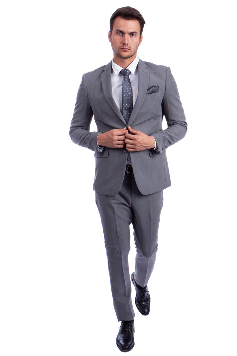"Light Grey Hybrid Fit Men's Business Suit - Two Button Style"