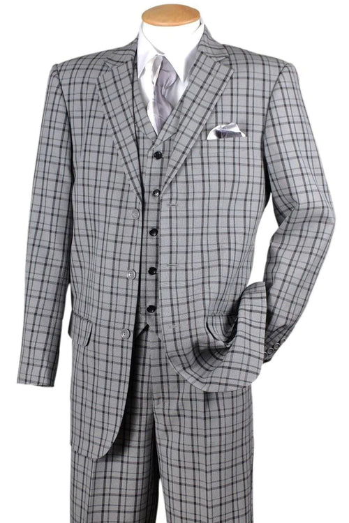 "Men's Navy Windowpane Plaid 3-Button Vested Fashion Suit"