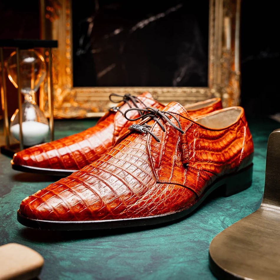Marco Di Milano Lacio Men's Shoes Brandy Exotic Crocodile Derby Oxfords - 8.5
