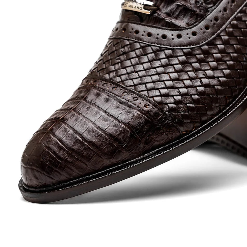 Marco Di Milano John Men's Shoes Exotic Caiman Crocodile / Woven Leather Dress Oxfords - 8.5