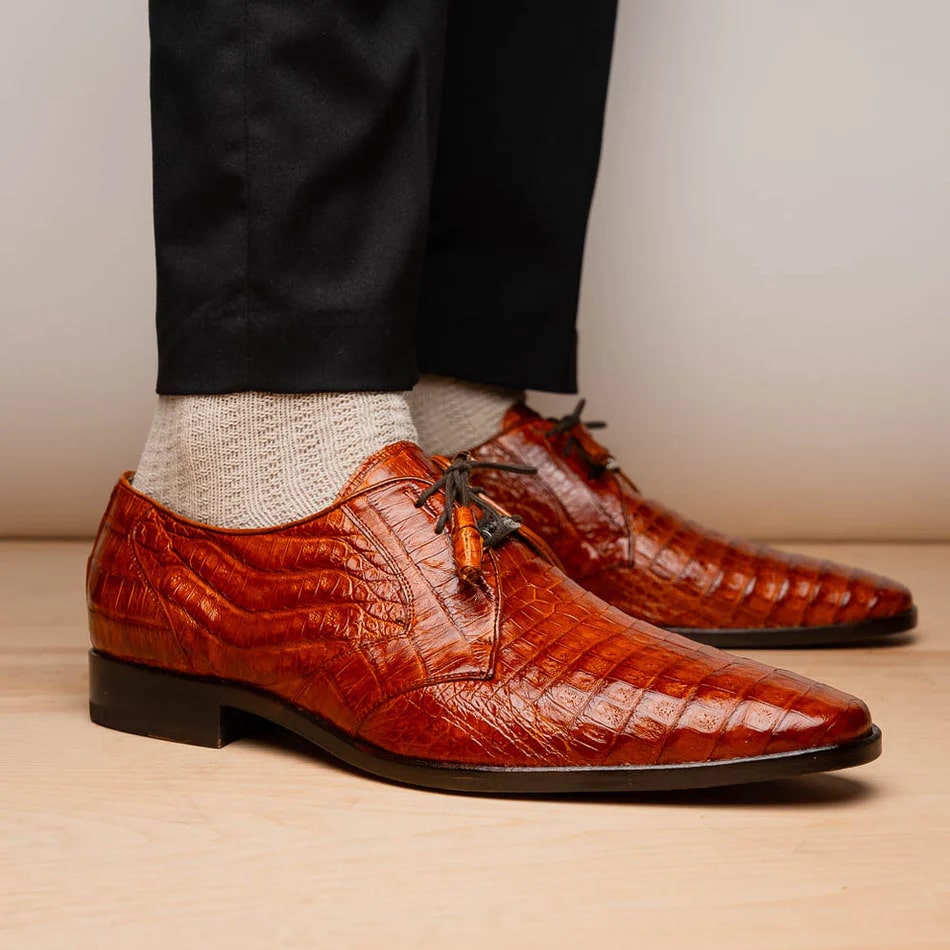 Marco Di Milano Lacio Men's Shoes Brandy Exotic Crocodile Derby Oxfords - 8.5