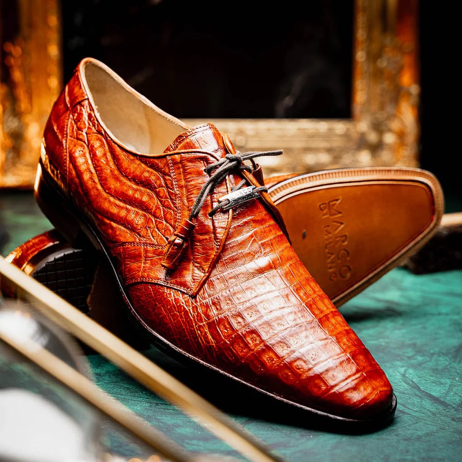Marco Di Milano Lacio Men's Shoes Brandy Exotic Crocodile Derby Oxfords - 8.5