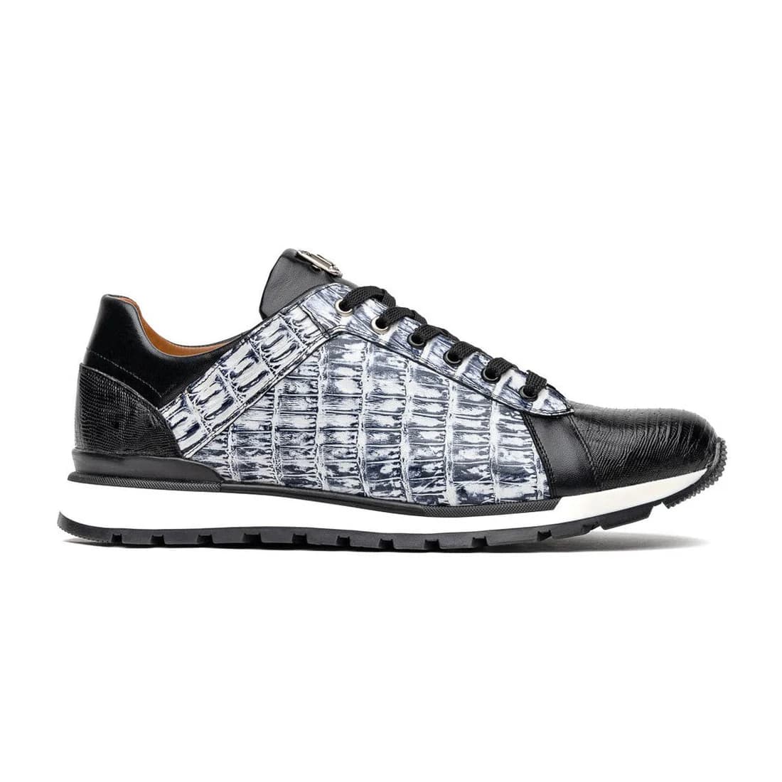 Marco Di Milano Portici Men's Shoes Newspaper & Black Exotic Lizard / Crocodile Casual Sneakers - 8.5
