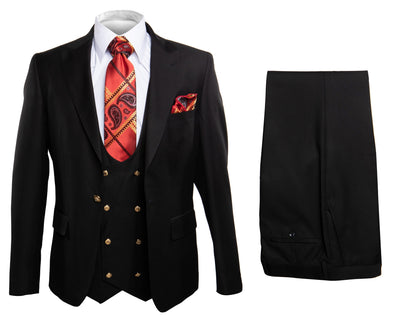Mens Modern Formal Suit Rossi Man Max 3-Piece Slim Fit in Solid Black | RM1101
