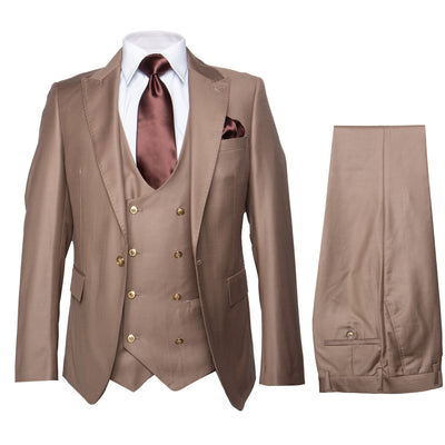 Mens Modern Formal Suit Rossi Man Max Slim Fit 3-Piece in Solid Mocha | RM1172