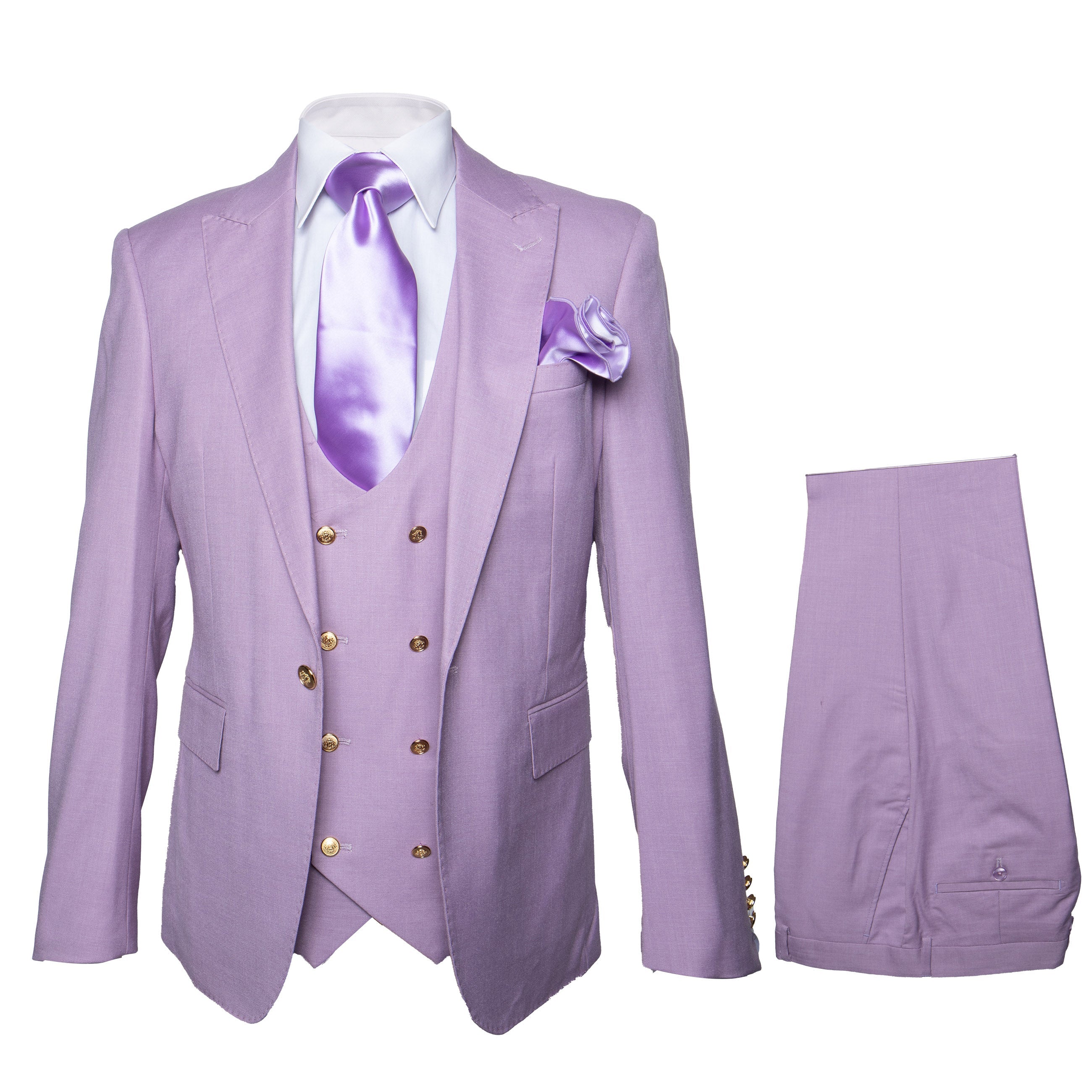 Rossi Man MAX RM1378 Slim Fit 3-Piece Suit – Sophisticated Solid Lavender Suit for Men - 34R