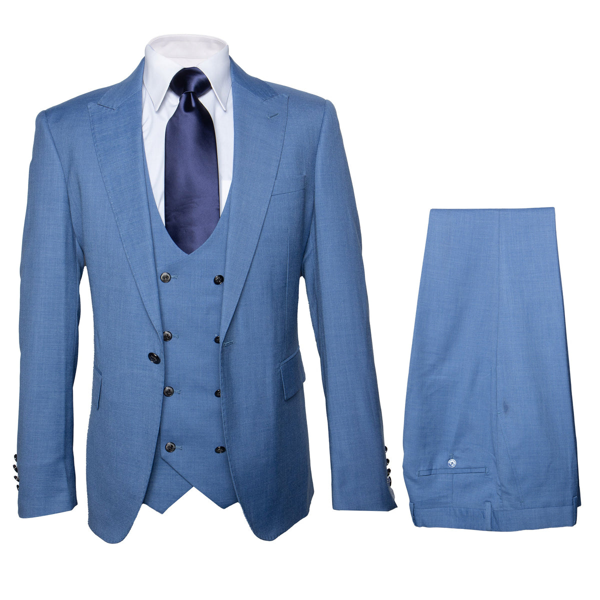 Rossi Man MAX RM1387 Slim Fit 3-Piece Suit Ć¢ā¬ā Stylish Solid Blue Formalwear for Men