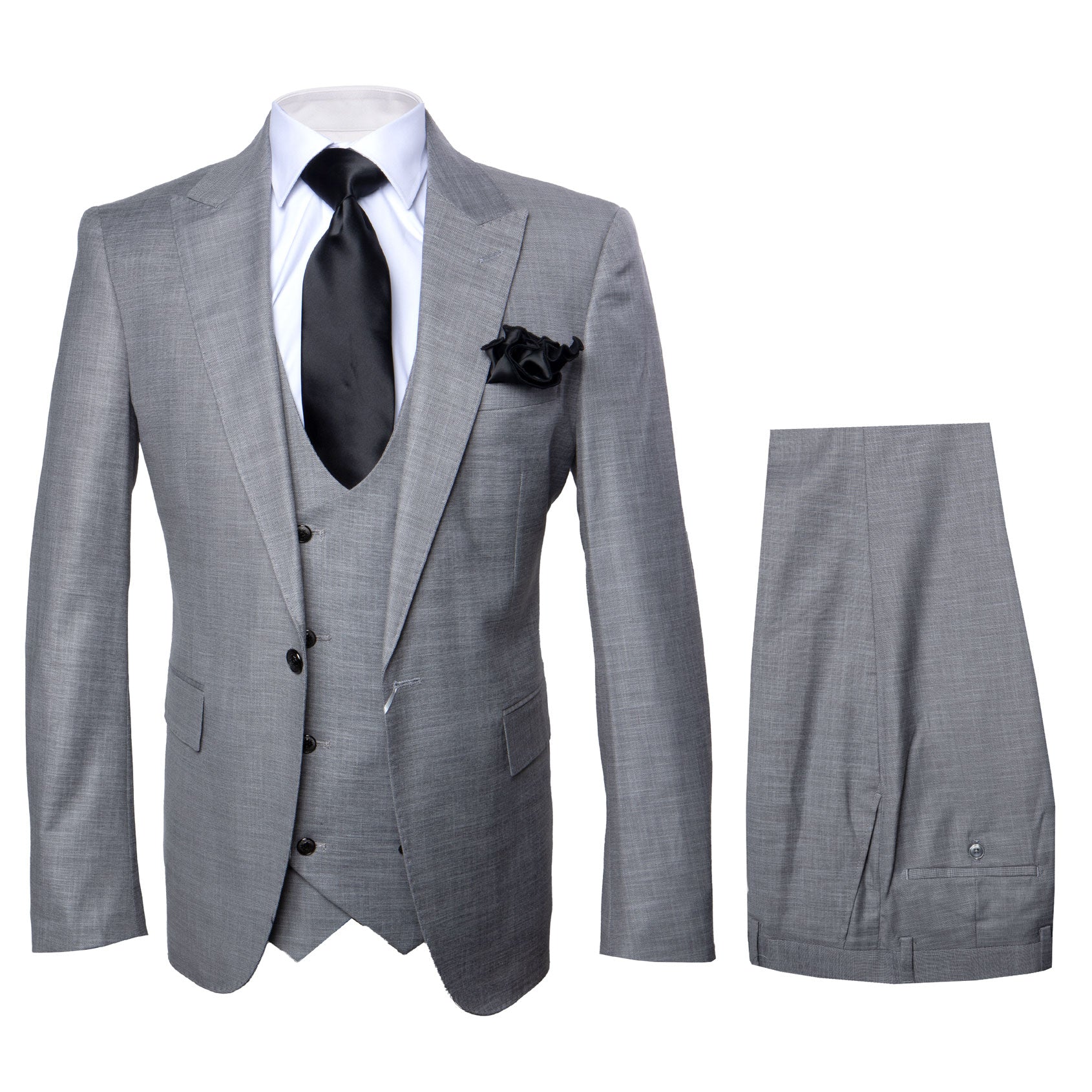 Rossi Man MAX RM1389 Slim Fit 3-Piece Suit – Elegant Solid Grey Formalwear for Men - 34R